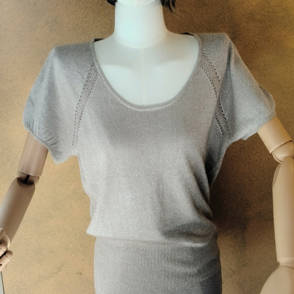 Silver Knit Short Sleeve Top